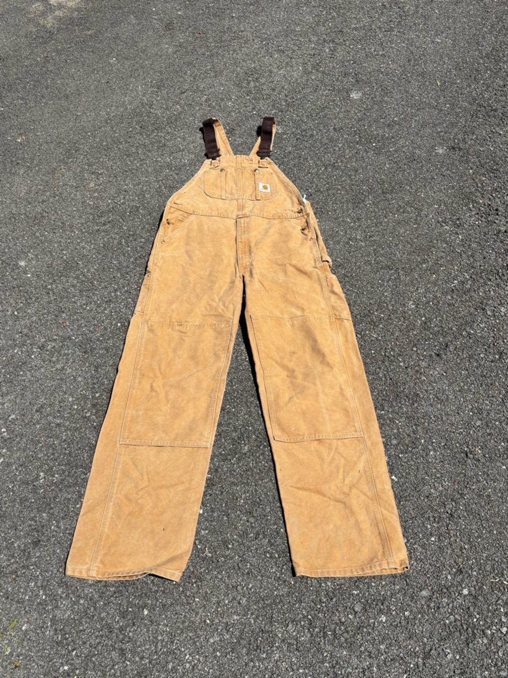 Vintage Carhartt R01 BRN Double Knee Overalls 38x36 USA Union Made Duck Canvas